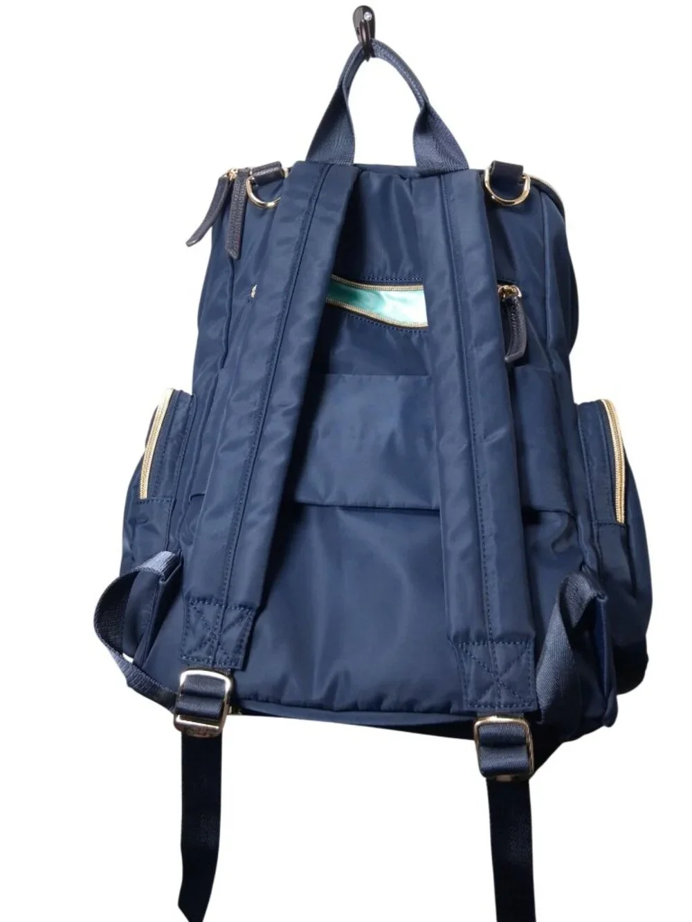 Austin Fowler Navy Diaper Backpack With Gold Zippers And Multiple Compartments